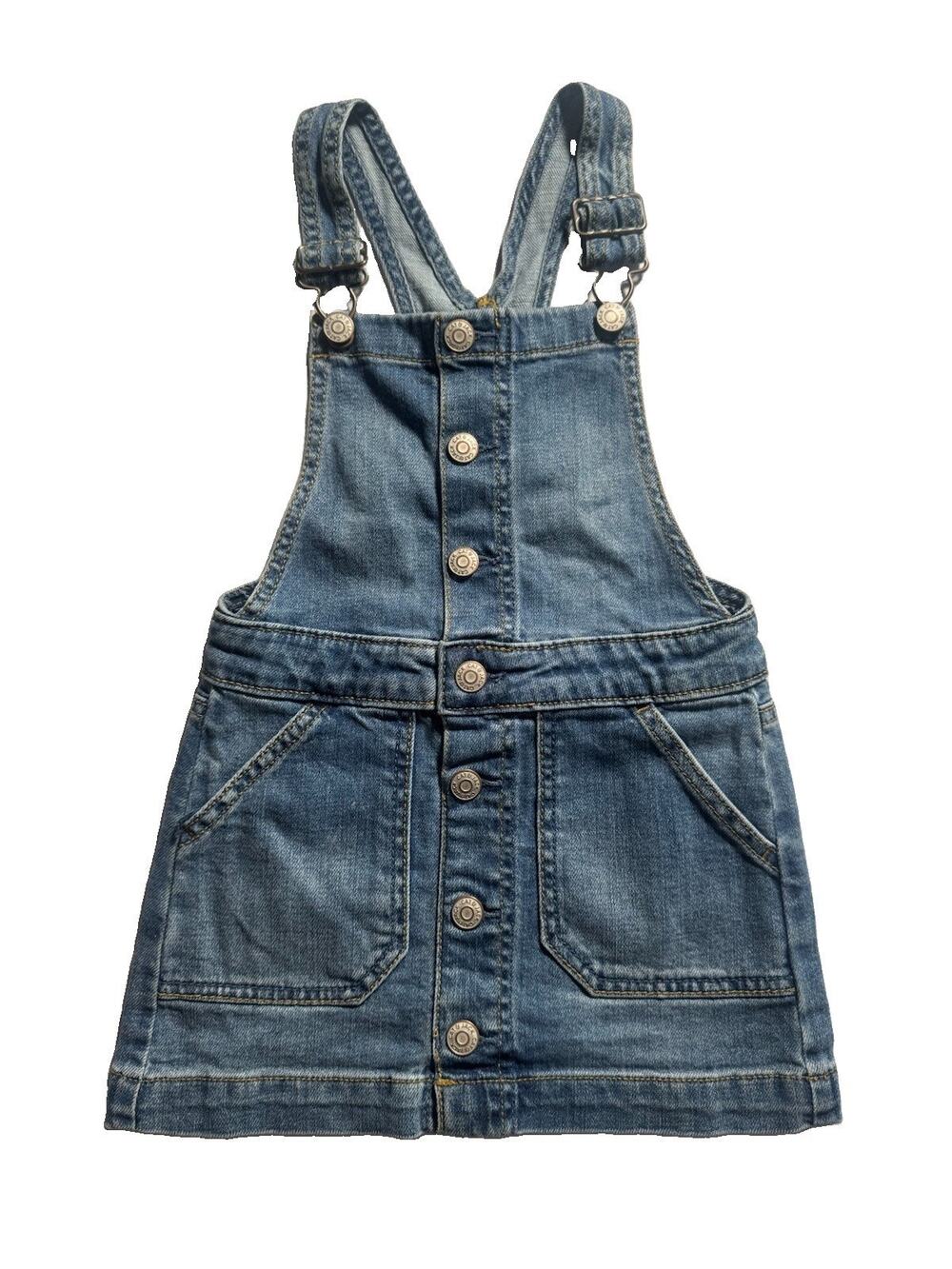 Cat & Jack Blinged Girls Blue Denim Overall Dress Sleeveless XS (4/5) Stretch